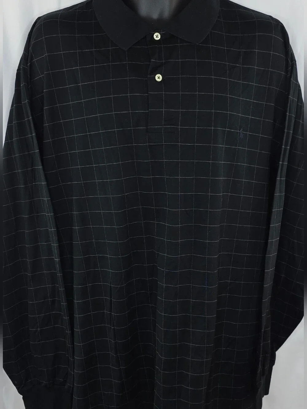 Polo Ralph Lauren Men's Black Windowpane Long-Sleeve Polo Large Tall CU-3708